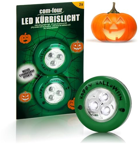 COM-FOUR Kürbis Schnitzset zum Schnitzen von Kürbissen, mit LED Kürbislicht und umfangreichem Zubehör 02 Stück