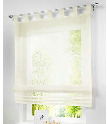 SIMPVALE Raffrollo mit Schlaufen Gardinen Voile römischen Liter Fall Schatten Transparent Vorhang für Balkon und Küche Beige 80cm x 155cm