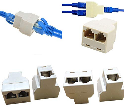 VizGiz 4 Pack RJ45 Splitter Connector Adapter 1 to 2 Female Port Plug 3 Way CAT 5 6 LAN Ethernet 1x2 Coupler Double Socket Network Inline Cat5 Cat5e Cat6 Cables Hub for PC Laptop Security Camera
