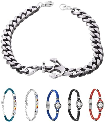 inSCINTILLE Moda Náutica Pulsera de Acero Inoxidable para Hombre con Símbolos Náuticos Longitud Ancla Ajustable con Caja de Regalo Incluida (Ancla)
