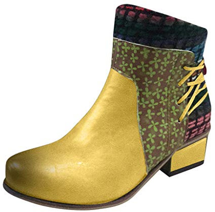 Stiefeletten Damen Worker Boots Art- und Weiserunde Kappe beschuht die Farbe, die Kurze Aufladungs-seitliche Reißverschluss-beiläufige Aufladungen zusammenbringt (36 EU,Gelb)