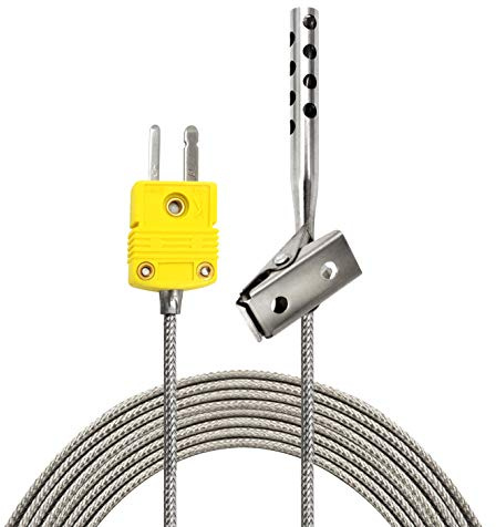 PerfectPrime TL3163K K-Type Thermocouple Temperature Sensor Probes 316L Stainless Steel 400°C, Open Hole Clip for Air Temperature