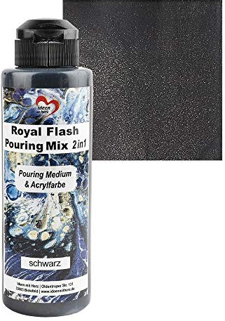Ideen mit Herz Royal Flash Pouring Mix 2in1 | Pouring Medium & Metallic-Acrylfarbe mit Glitzer-Effekt | 180 ml | kein weiteres Mischen mit Fluid, Medium oder Silikonöl erforderlich (schwarz)