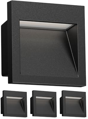 ledscom.de 4x LED Wandeinbauleuchte NOLA, Downlight für außen, IP54, schwarz matt, 90 x 90mm, warmweiß