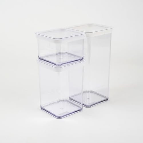 Rotho Loft - Set di 3 barattoli in plastica per alimenti (SAN), senza BPA, trasparente/bianco, 1 x 0,5 l + 1 x 1 l + 1 x 1,5 l (21,2 x 11,4 x 23,5 cm)