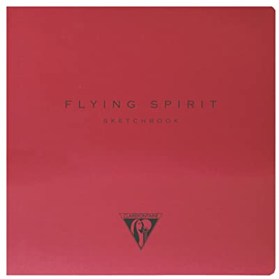 Clairefontaine 930032C Carnet Cousu Flying Spirit - 50 Feuilles Papier Esquisse Ivoire 15,5x15,5 cm 90g - Couverture en Carte Rouge - Illustration imprimée au dos aléatoire