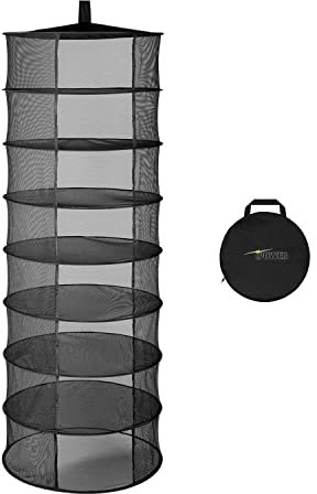 iPower Herb Drying Rack 8-Layer 2-Feet Black Mesh Hanging Net Dryer Collapsible with Opendoor, Pothook and Storage Pouch, for Hydroponics Flowers, Buds, Fruits, Seafoods, Clothes
