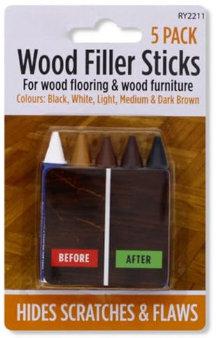 Wood Filler Sticks Wax Touch Up Repair Wood Scratch Cover of Assorted Color for Stains Scratches Floors Tables Desks Carpenters Touch Ups and Cover Ups (Pack of 5) (Wax)