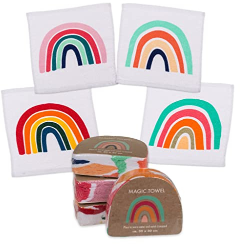 MIK Funshopping set magisk tvättlapp, magisk handduk, magisk handduk, present, barnpresent, tombola (set med 4 regnbåge)
