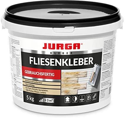 JURGA Fliesenkleber 5kg (≈3m²) Fertig & Flexibel, Dispersionskleber Steinkleber Innen, für Dekorelemente