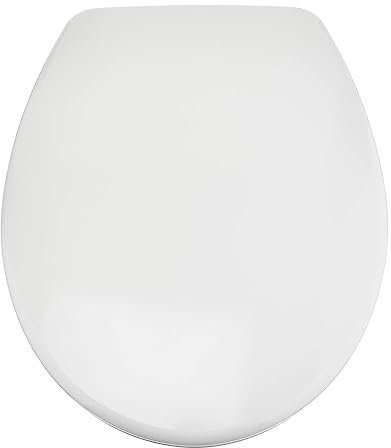 Amazon Basics Ovale Sedile WC in urea, resistente, con chiusura ammortizzata e sgancio rapido, dimensioni universali, 37 x 42.5 cm, Bianco
