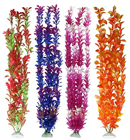 Awlstar Grandi piante artificiali realistiche per acquario, piante in plastica, 50 cm, confezione da 4