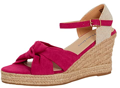 Dam öppen tå kil sandaler damer Espadrille kilar knutna band hessian mellanklack ankelrem justerbart spänne skor flickor semester sommarevenemang tillfälle klassisk sko med minnesskum innersula, Rosa,