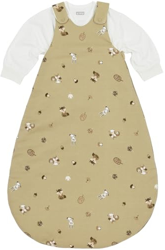 MEYCO Baby Schlafsack 2-teilig - Größe 50/56-2,5 TOG - Ganzjahresschlafsack - 100% Baumwolle - Oeko Tex zertifiziert - Rundum-Reißverschluss - hautfreundlich & atmungsaktiv - Forest Animal - Sand