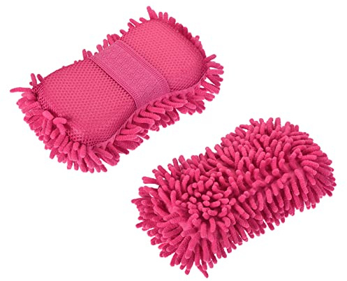 M METERXITY 2 Pack Chenille Sponge Mitten - Universal Glove Wash/Wipe Glass, Window, Screen, Apply to Household Daily Cleaning (9.06 x 5.12 x 2.36 Inches, Pink)