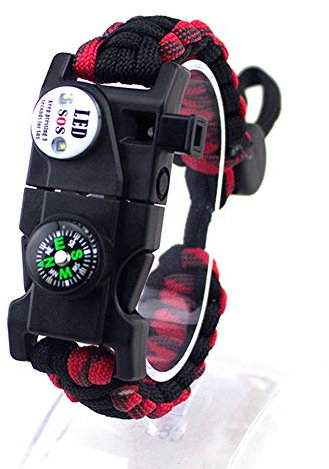 DoHTeck LED SOS-Licht einstellbar Trendige Outdoor-Persönlichkeit Camping-Kompass, Rettungspfeife, Zünder, Multi-Tool-Paracord-Armband