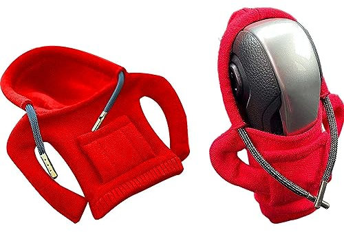 Finyoffiy 2pcs Schalthebel Abdeckung Schaltknauf Auto Car Gear Shift Knob Cover Sweatshirt Gangschaltung Hoodie Abdeckung für Dekoration Innenraum (Red)