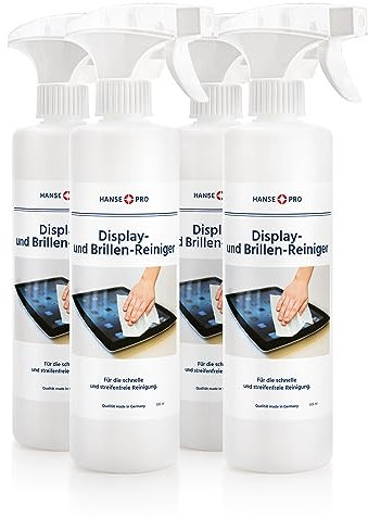 HANSE PRO Displayreiniger, 4 x 500 ml I Bildschirm-Reiniger I Screen Cleaner I ideal für Monitor, PC, Computer, Tablet, Smartphone, Notebook