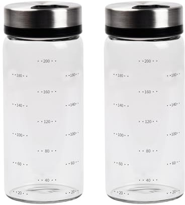 xianynow 2 Pezzi Bottiglie di Spezie in Vetro Bottiglie per Condimenti Al Pepe, Sale e Zucchero Barattolo Portaspezie in Vetro Regolabile a Tre Fori per Spezie in Cucina o Grill All'Aperto (200 ml)