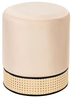 Beliani Pouf Hocker Samt Hellbeige einfarbig rund ⌀ 35 cm mit Weiner-Geflecht Yankton