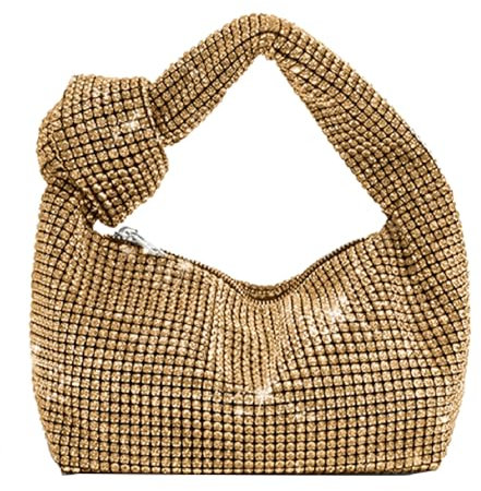 Damen Voller Diamanten Eimer Handtasche Geknotet Glitzer Umhangetasche Strass Abend Clutch Geldbörse Shopper Für Party Prom Cocktail Hochzeit,Gold,One Size