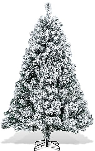 EINFEBEN Künstlicher Weihnachtsbaum mit Schnee, 180cm Christbaum mit 860 Spitzen PVC, Automatischer Tannenbaum mit Metallständer, Schwer Entflammbar