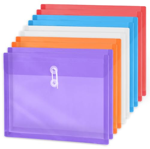 Swpeet 10pcs 12,8X 9,8 tum plast juridisk storlek kuvert med knapp och sträng slips stängning sorterad färg, plast fil mappar projekt papper dokument arrangöre idealisk för kontor skola hem