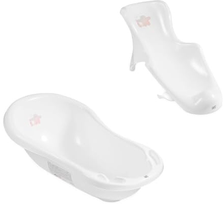 Hylat Baby Friends Weiß Babywanne mit Badewannensitz und Badewannenstöpsel - TÜV Rheinland zertifiziert - BPA-freiem, Stabil, Ideal für Neugeborene und Babys bis zu 12 Monaten - Lite-Kollektion