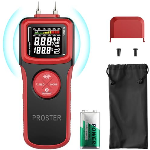 Proster Feuchtigkeitsmessgerät Wand 2 in 1 Stiftes & Stiftloses Feuchtemessgerät Mauerwerk für Holz Brennholz Trockenbau Papierboden, Wasserleckdetektor Messung der Holzfeuchte/DIY Holz