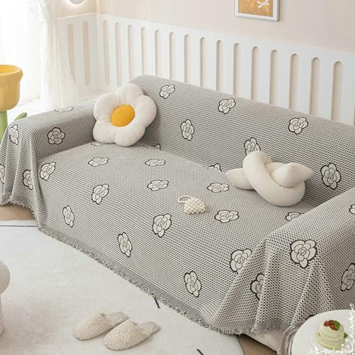 Ayoiow Sofa Überzug Kort Sofahusse Schwarz Sofa Überzug 3 Sitzer Chenille Blumen Mit Quasten