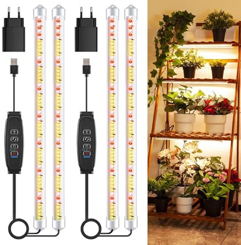 COKOLILA 2 Paquetes 2 Barras Luz de Cultivo de espectro completo, Lampara Cultivo con 240 LED, Luz para Crecimiento con temporizador 3/9/12H, 3 modos, adecuado para Plantas de Interior