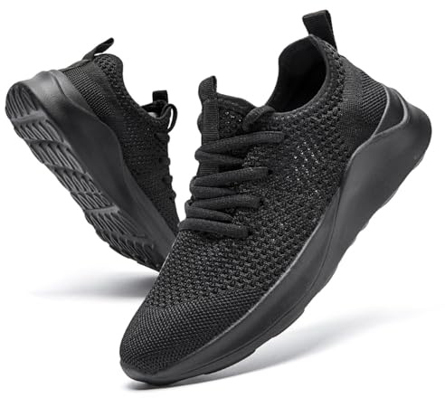 DLWKIPV Mens Trainers Slip On Sneakers Breathable Cushioned Black 9.5