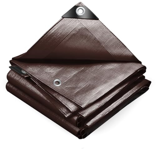 VOUNOT 3x5m Waterproof Tarpaulin Ultra Heavy Duty 240 g/m² Tarp Large Ground Camping Sheet with Aluminum Eyelets for Outdoor Furniture Caravan Car Cover, Brown