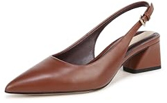 Franco Sarto Womens Racer Slingback Low Block Heel Pointed Toe Pump Acorn Brown Leather 8 M