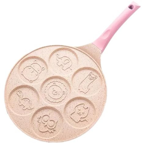 HWYYLXS Pancake Pan Nonstick, with 7 Animal Pattern, Egg Frying Pan Pancake Pan Mold, Grill Pan Mini Crepe Maker for Large Meals, Frying, Steak and Breakfast,Pink