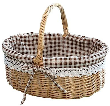MAGICLULU Picknickkorb aus Weidengeflecht mit Einlage Ovaler Weidenkorbgriff Blumenmädchenkorb Picknickkorb im Vintage- Gewebter Leerer Geschenkkorb für Picknick im Freien Ca