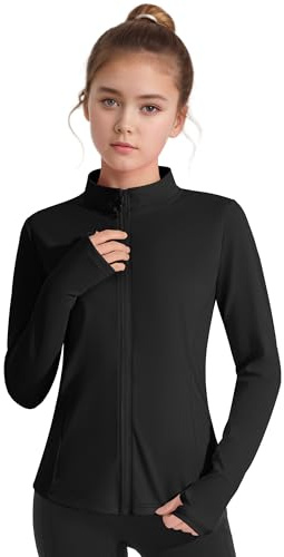 JOCMIC Girls Zip Up Jacket Horse Riding Shirts Kids Athletic Yoga Spring Jackets Outwear Coats Black 5-6 Years