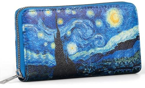 MICHELLE MOON - Portafoglio Donna Grande in Morbida Pelle Sintetica con Portamonete e 12 Slot per Carte e Tessere | Elegante Borsellino con Zip, Stampa Notte Stellata