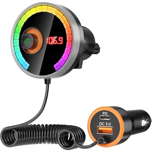 Bluetooth Adapter Auto FM Transmitter Bluetooth Transmitter für Auto Bluetooth, QC3.0-Schnellladung, Leistungsstarkes Mikrofon, HiFi-Bassklang, Freisprechen (Silber)