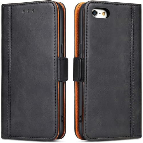 ROJIOJIO Handyhülle für iPhone 6 Plus/ 6S Plus Leder Handytasche, Schwarz | Lederhülle, Kartenfach, Klappständer, Magnetisch