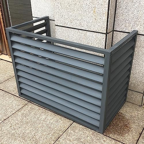 Clôture d'intimité extérieure pour fenêtre, climatiseur, unité de condensation en aluminium avec design à persiennes, barrière d'équipement de piscine autoportante, gris, 110 x 60 cm