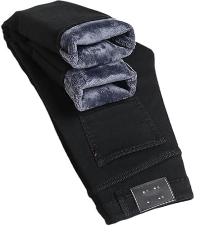 BoShiNuo Winter Fleece Herren Jeans verdicken warme Schwarze elastische Business Casual gerade Denim Hosen Mann Kleidung Black 32