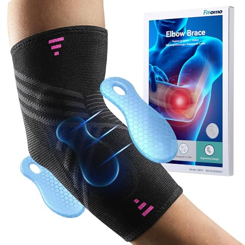 Fitomo Tutore Epicondilite Gomito, Gomitiera per Epicondilite del Tennista e Golfista con 2 Cuscinetti di Compressione, per Alleviare il Dolore della Tendinite -1 Unità