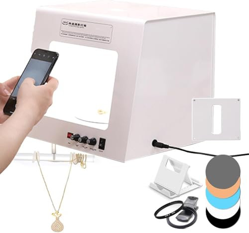 Kit de boîte à lumière professionnelle pour photographie de bijoux avec fonction de rotation électrique à 360 °, 4 lumières de remplissage - luminosité réglable, mini boîte à lumière pour studio photo