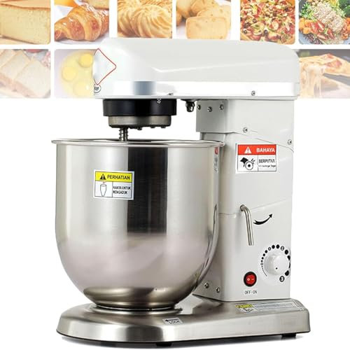 Batteur Sur Socle, Batteur à GâTeau éLectrique Avec Bol, Batteur, Crochet à PâTe, Fouet, Batteur Alimentaire Commercial, MéLangeur De Cuisson Multifonction De Cuisine à 3 Vitesses,White-7L