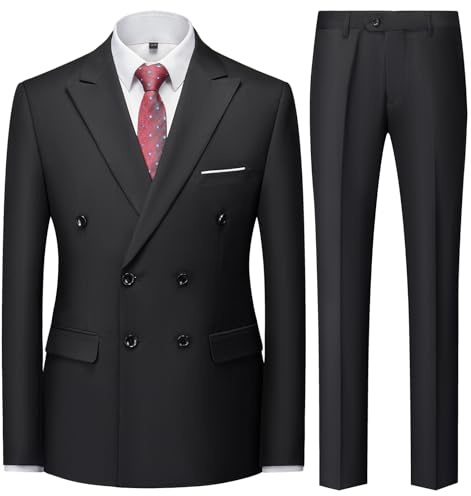 KUDMOL Mens 2 Piece Slim Fit Suit Casual Business Wedding Tuxedo for Men Classic Blazer Trousers Set(Black,XL)