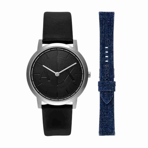 Armani Exchange Orologio da uomo, movimento al quarzo a due lancette e cassa da 40 mm con cinturino in acciaio inossidabile o in pelle, Set nero