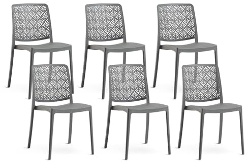 SIEDITI FUORI E DENTRO Sedie impilabili in polipropilene con fibra di vetro per esterno/giardino o interno, idrorepellenti e resistenti, design moderno e minimal - Yara (6, Grigio Scuro)