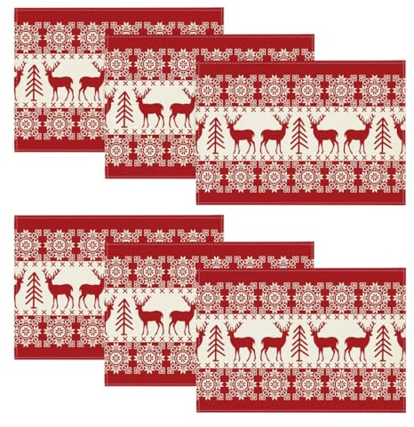 Artoid Mode Rentier Weihnachten Platzsets 6er Set, 30x45cm Winter Xmas Tischset Waschbar Platzdeckchen Küche Party Deko