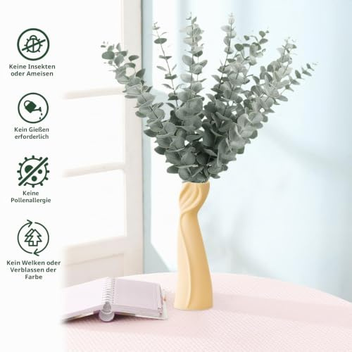 LAINIKE 50 Stück Eukalyptus Deko, Künstliche Eukalyptusblätter Deko, Grün Eukalyptus Zweige, Künstliche Zweige, K-ünstliche E-ukalyptus Pflanze Blätter, für Hochzeit, Party, Home Dekoration